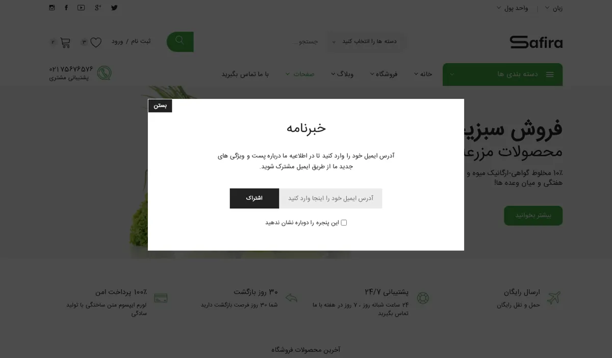 نمای صفحهی اصلی دموی Safira
